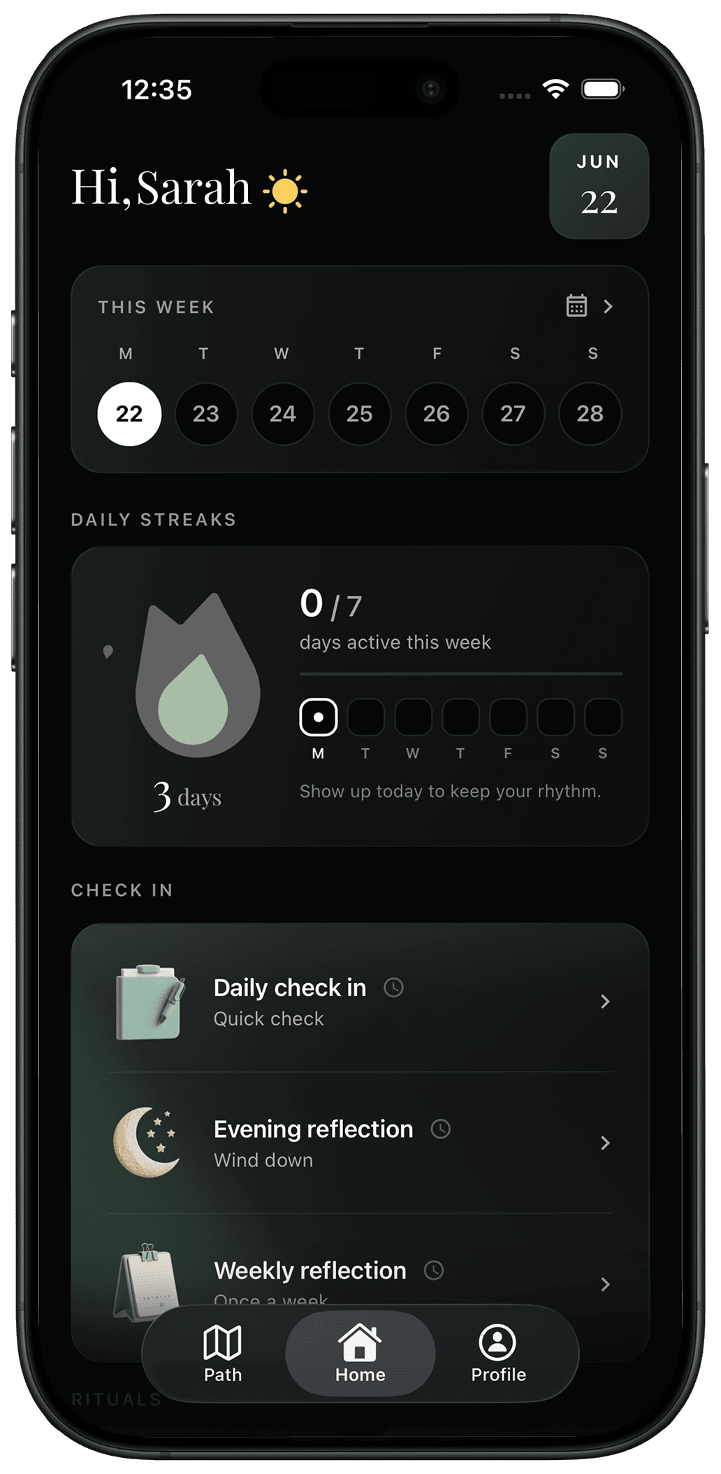 Noww app, Rhythm & streaks